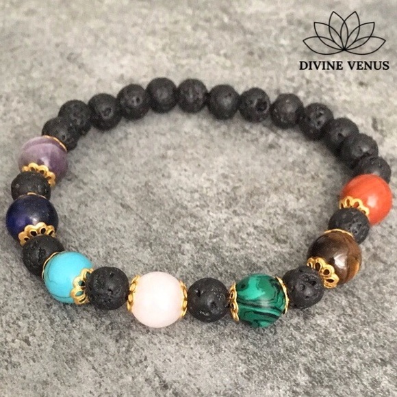 Chakra Genuine Gemstones Lava Bracelet - Picture 3 of 5